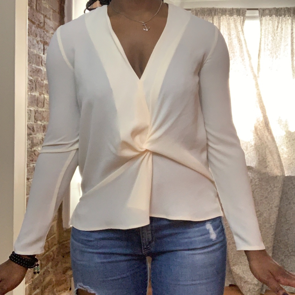 Topshop Off-White Long Sleeve Blouse